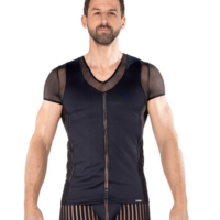 T-shirt noir de la collection Biker, Mélange subtil de tissu opaque et d'une fine résille transparente