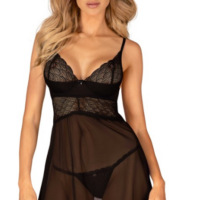 Nuisette & string noirs transparents. Vous prévoyez un rendez-vous spécial ? en ajoutant du piquant à votre chambre ?