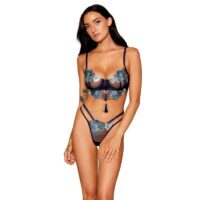Arc en ciel de Bleus. Sublimez votre silhouette cet ensemble, son Soutien-gorge, style V, à armatures, en résille brodée