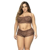Ensemble lingerie 2 pièces en dentelle grande taille, top à bretelles et shorty sensuelle et sexy