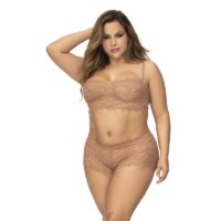 Ensemble lingerie 2 pièces en dentelle grande taille, top à bretelles et shorty sensuelle et sexy