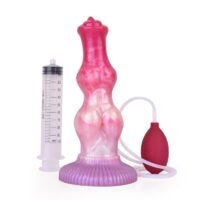Gode éjaculateur en forme de sexe de chien.Gland ouvert et plat avec un côté pointu