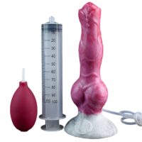 Gode éjaculateur en forme de sexe de chien.Gland ouvert et plat avec un côté pointu