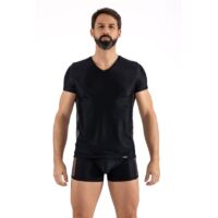 T-shirt noir avec résille brodée sur les cotés de la collection "Daring