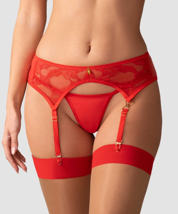 Porte-jarretelles la dentelle une sophistication frappante. La riche teinte rouge est magnifiquement mise en valeur